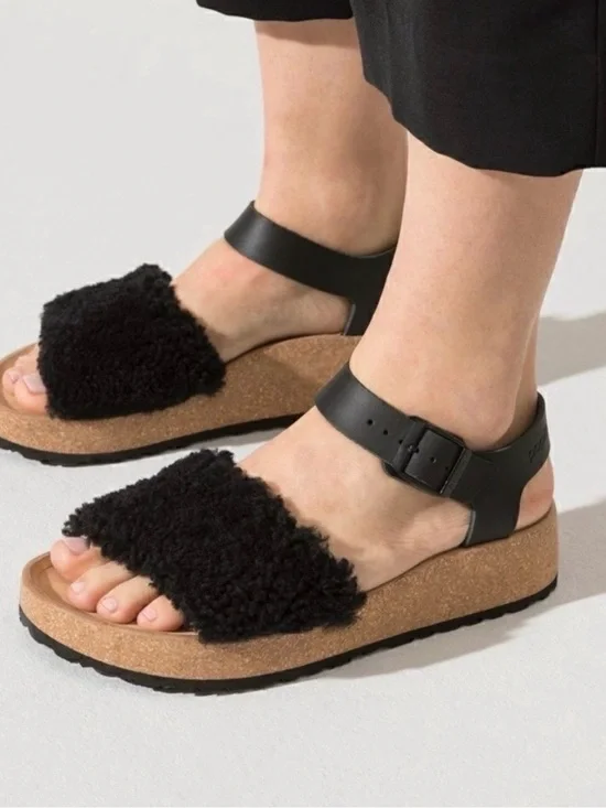Papillio Birkenstock Glenda black Sherpa sandal size 7 38 EU