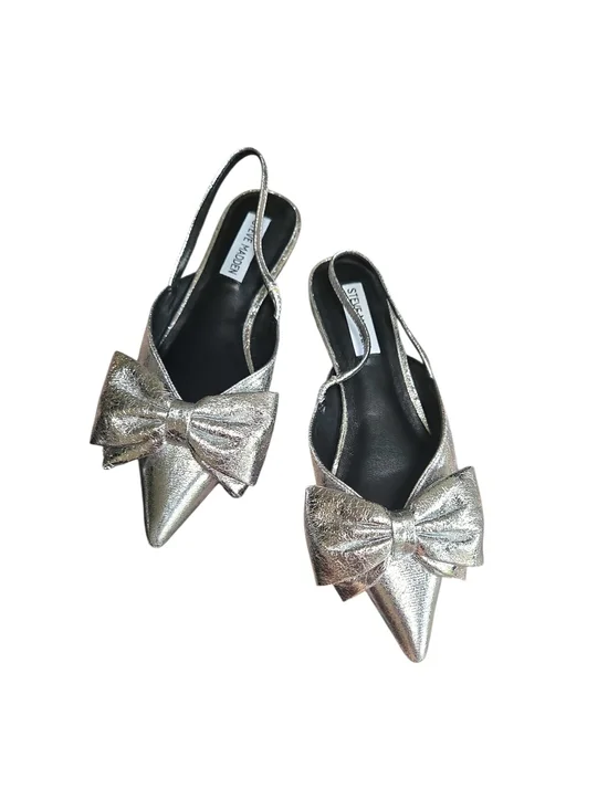 Steve Madden Metallic Silver Pointed Slingback Flats with Bow Sz 7