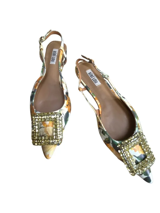 Bibi Lou Yellow Floral Embellished Slingback Flats Sz 38 = US 7.5 Brand New ♡