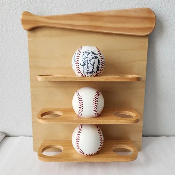 Vintage Blonde Light Wood 9 Baseball Hanging Wall Display Holder‎ Decor