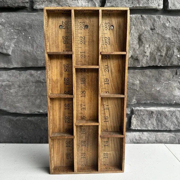 Vintage Upcycled Ruler Yard Stick Trinket Knick Knack Wall Shelf Cottage Granny