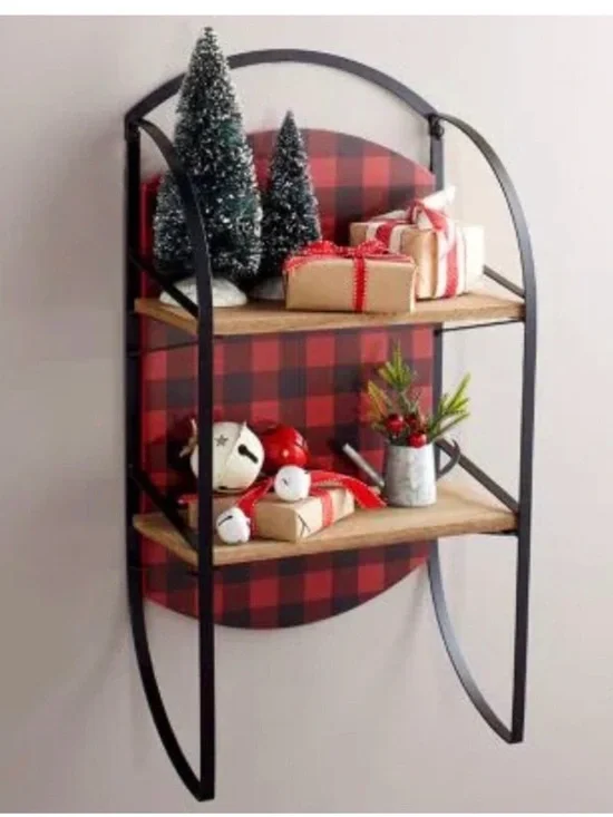 Rustic Red Buffalo Plaid Wall Shelf NEW