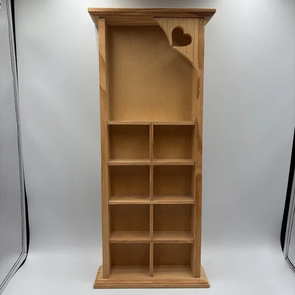 Vtg Pine Wood 9 Cubby‎ Heart Wall Shelf Trinket Unfinished CottageCore 20x8x3