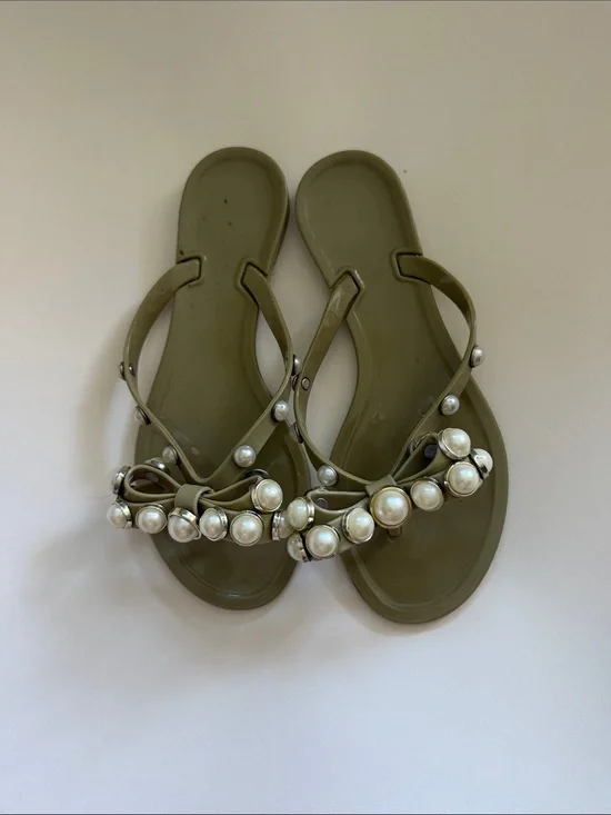 Jelly Flip Flops Sandals with Faux Pearls Bow Design size 36