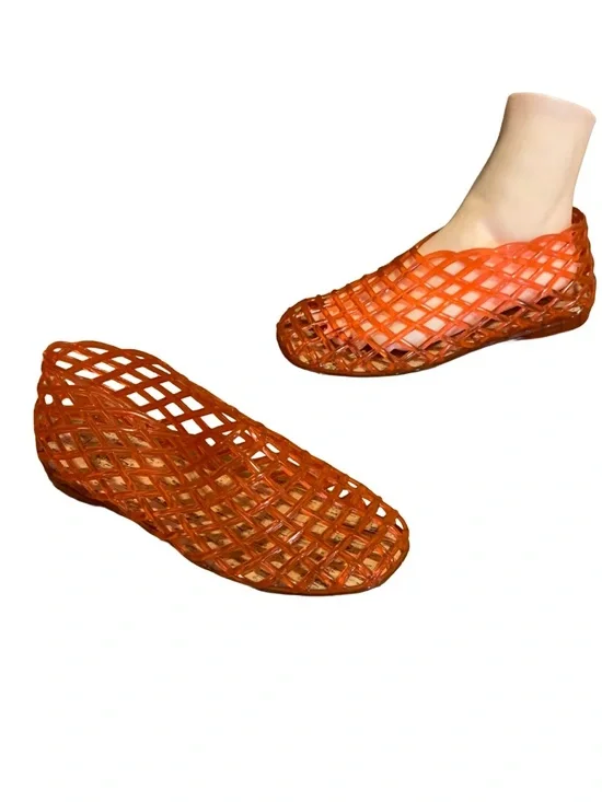 NICOLE MILLER ORANGE PLASTIC JELLY FLATS (7)