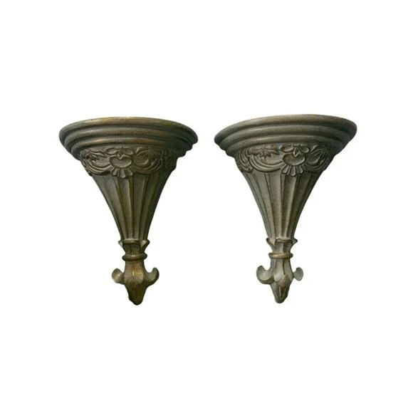 Vintage Ornate Hollywood Regency Style Wall Shelves Sconces