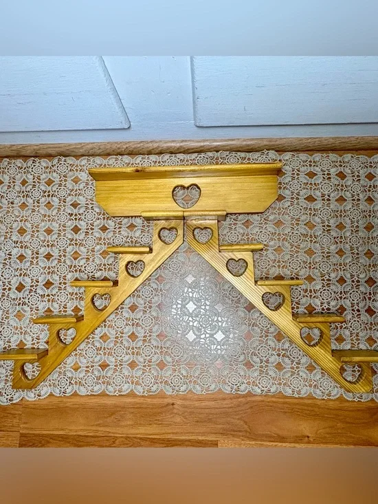 Vintage 90s Cottagecore Wooden Heart Floating Stair Step Curio Shelf 3 Piece Set