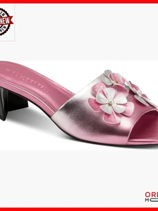 Block Heel Sandals with Flower Embellishments, Slip-On Dress Heel