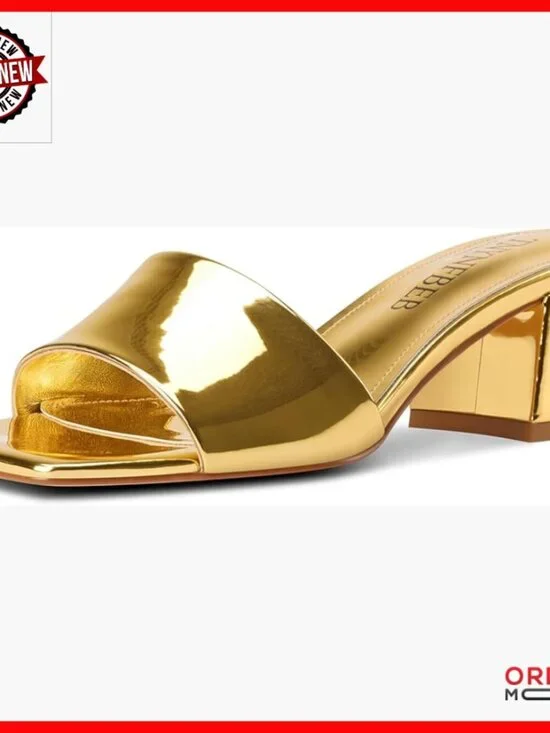 Chunky Block Heel Sandals Patent Leather Slingback Mules 2.2 Inch Heel