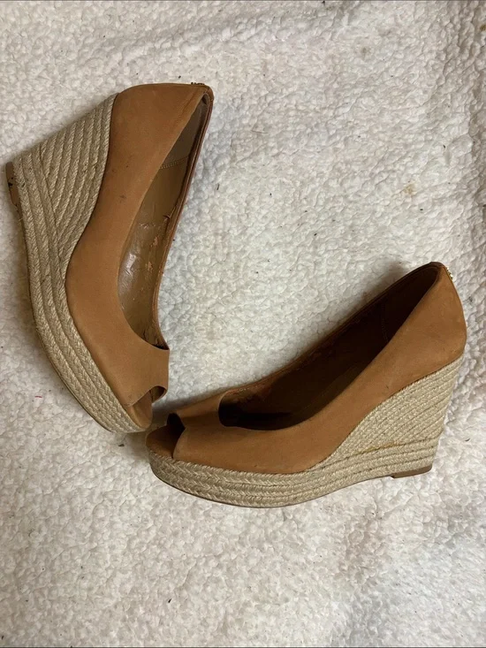 Coach Blaine Espadrille Wedge sandals peep toe camel women's 7.5B
