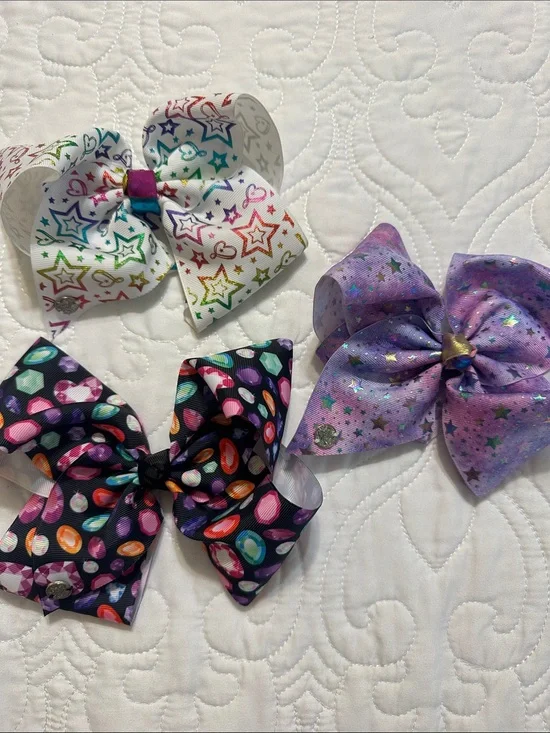 JoJo Siwa Rainbow Star, Purple Galaxy & Jewel Print Hair Bow Set