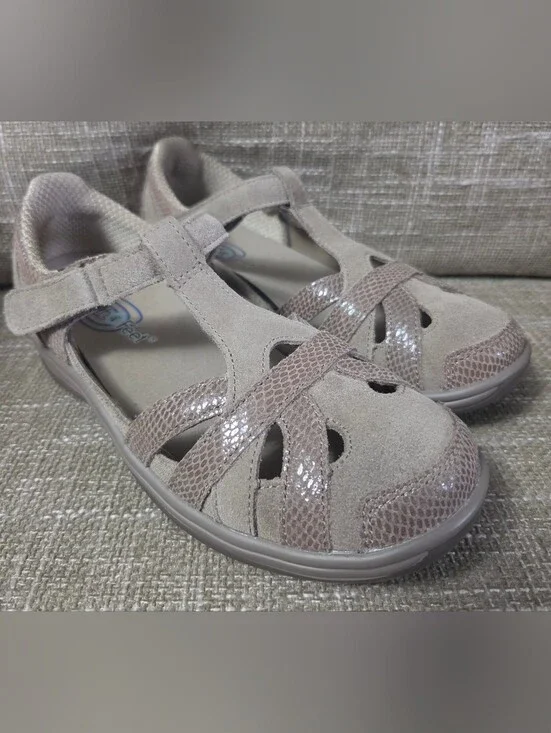 Orthofeet Juno 60803 Women's Closed Toe Sandal Taupe Suede Comfort Shoes Size 5
