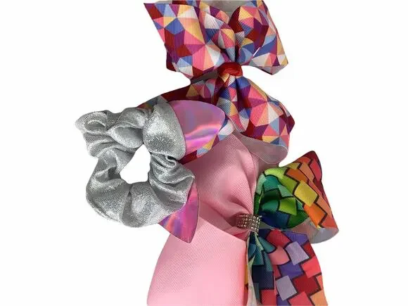 Lot of 3 Multicolored Hair Bows & Unicorn Hair Tie