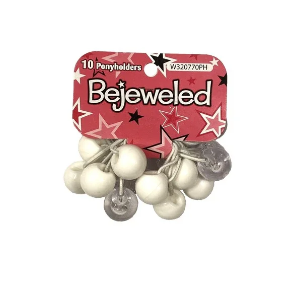 hair ties BEJEWELED pony holders with‎ white beads 1 pack of 10