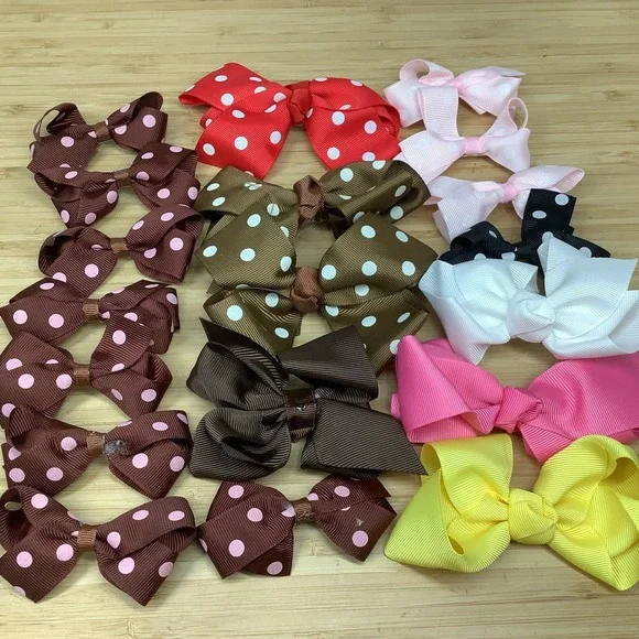 19 Polka Dot Assorted Girl Hair Bows Alligator Clip