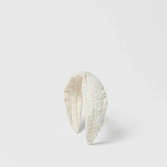 ZARA Girls Embellished Padded Headband Pearl Beaded Ivory