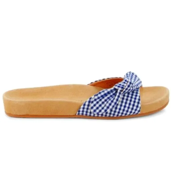Jack Rogers Dorothy Bow Comfort Slide in Blue and White Gingham