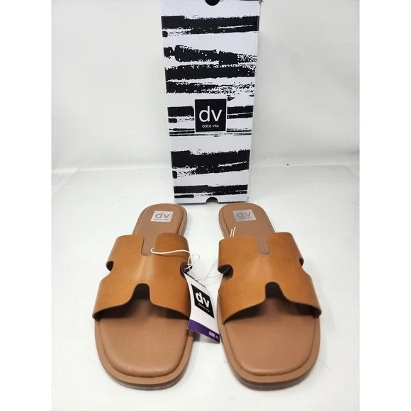 DV Dolce Vita Hollie Tan H-Band Slide Sandals‎ Womens Size 11 Flat Summer Shoes