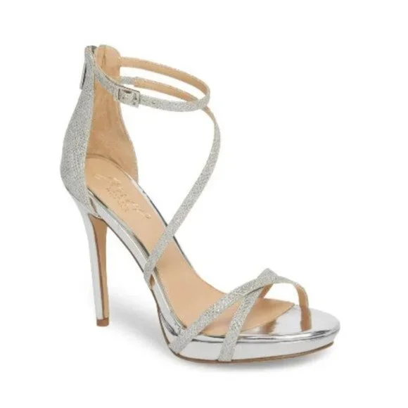 JEWEL BADGLEY MISCHKA Silver Galen Strappy Platform Sandal  8.5