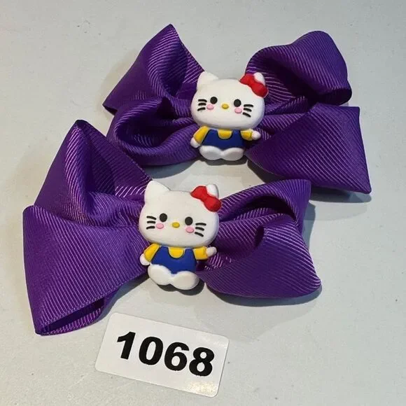 1068-Purple‎ Color 2 Piece Set Hello Kitty Alligator Clip Hair Bows