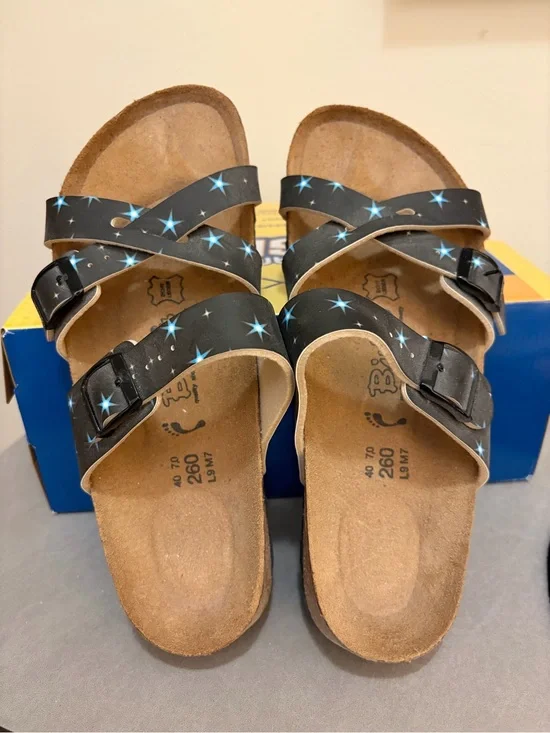 Women’s Birkenstock Birki’s Nepal Black Shiny Stars pattern