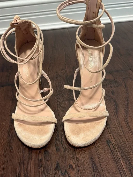 Stuart Weitzman Beige Nude Strappy Suede High Heels