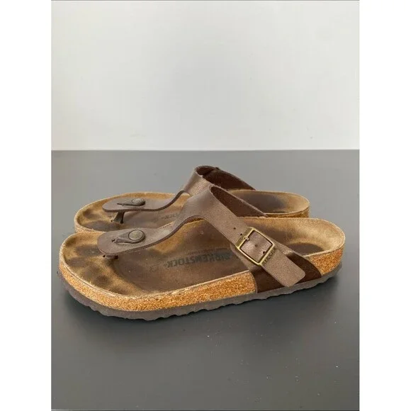 Birkenstock Gizeh Brown Leather Slide Sandals Sz 40 (Women 9-9.5) Boho Casual