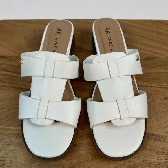 New NWOB‎ Womens Anne Klein Babs White Leather Strappy Slides Sandals Size 10 M