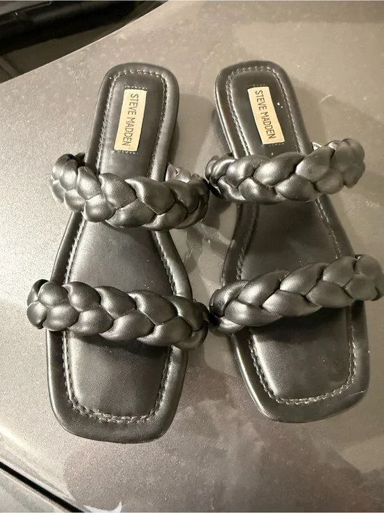 Steve Madden Black Braided Double-Strap Slide Sandals