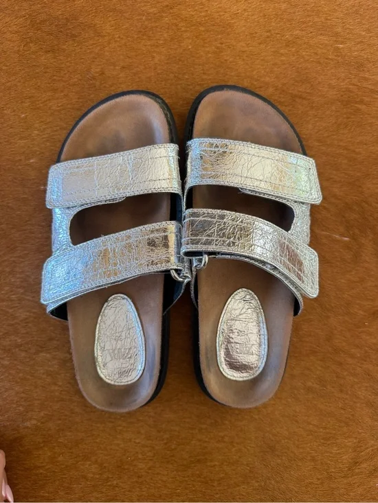 Zara Metallic Silver Double-Strap Women’s Sandals