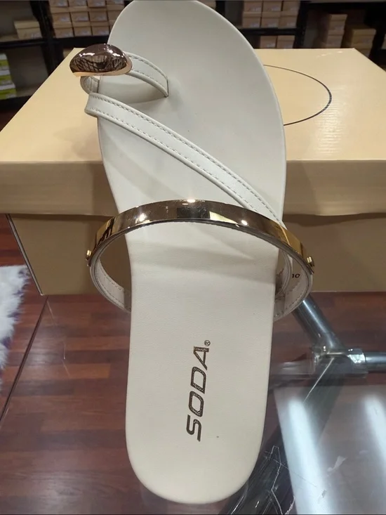 Soda White and Gold Women’s Toe-Ring Slide Sandals