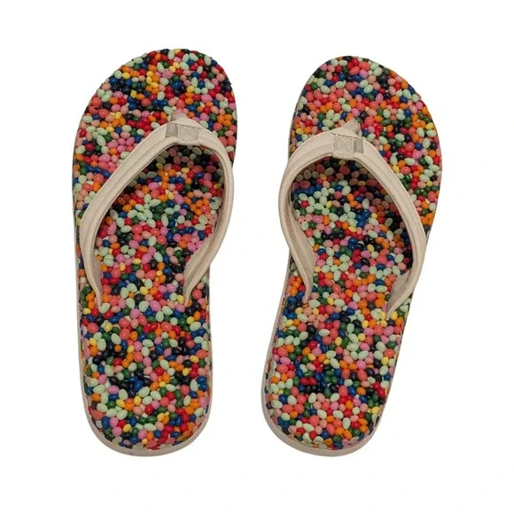 Sanuk Bubblecrush Jelly Bean Flip Flops Rainbow Sandals Women's 6 Beach Twee Fun