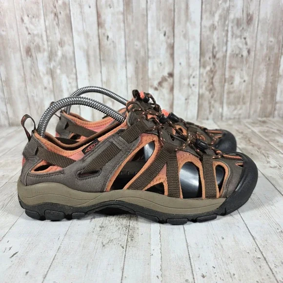 Keen Arroyo II Womens Hiking Sandals Brown Coral Orange Waterproof Leather Shoes