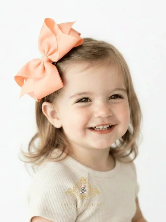Pretty Girls Hair Bows Grosgrain Ribbon Clips Hair Accessory Peach 6 Inch