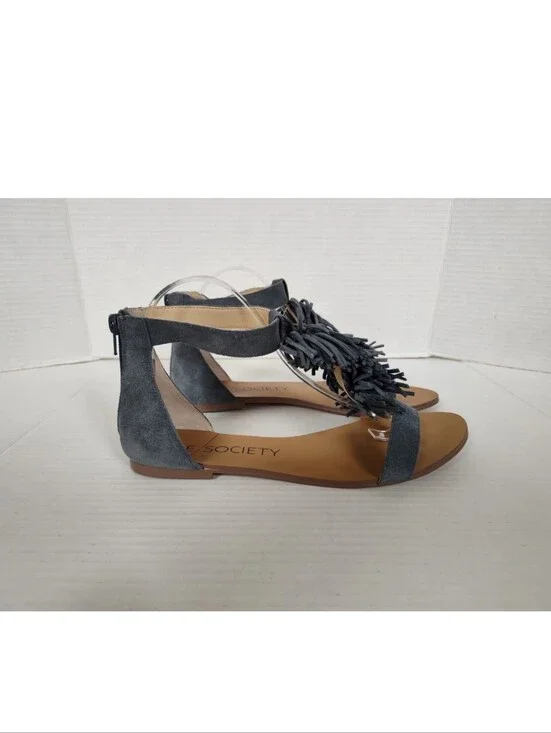 Sole Society Suede Sandals Koa Vista Blue 9.5 Thong Ankle Strap Flats