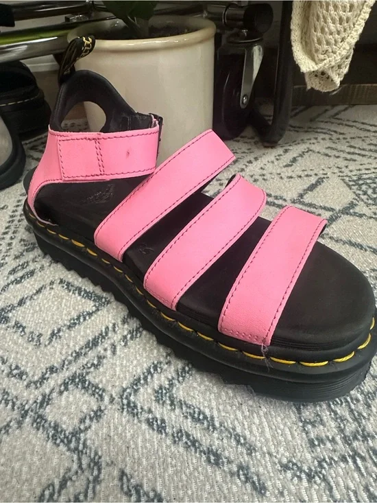 Dr. Martens Pink Leather Triple-Strap Platform Sandal