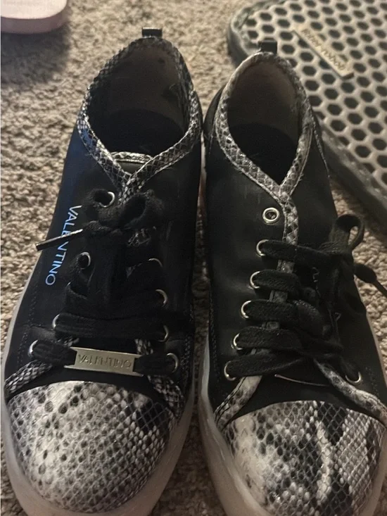 Valentino Black Sneakers with Snake-Print Accents