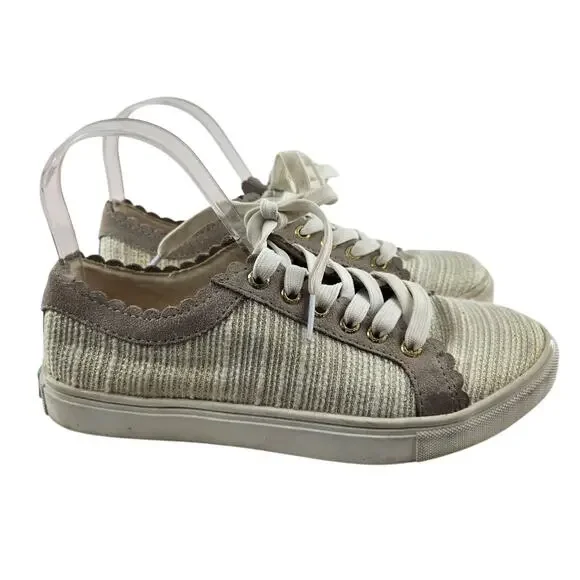 Jack Rogers Teagan Sneakers Womens 7 Low Top‎ Beige Cream Metallic Gold Tweed