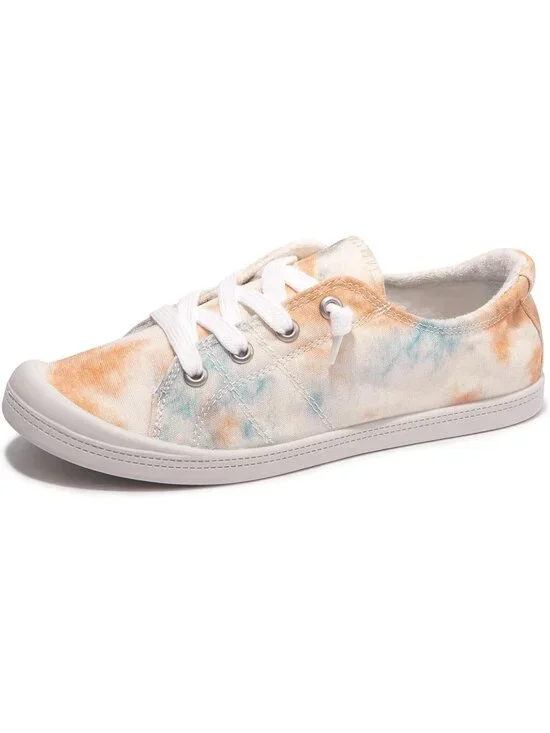 Women's Orange Blue Canvas Low Top Classic Non Slip Rubber Outsole Flat Sneakers