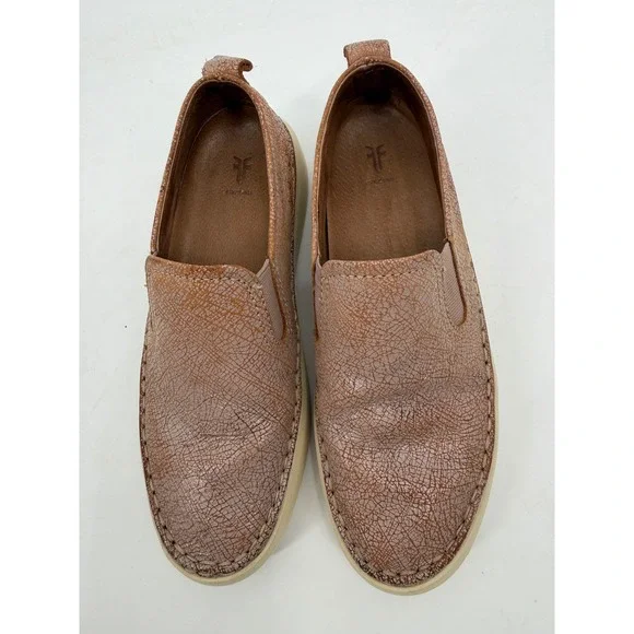 Frye Ivy Slip On Shoes Womens 6M‎ Tan Distressed Leather Sneakers