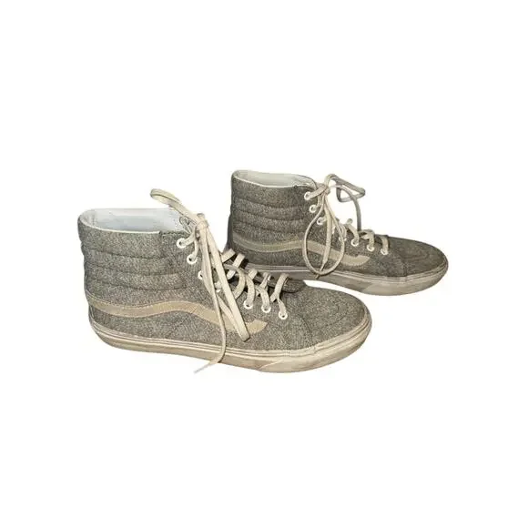 Vans grey sk8-hi top sneakers with cream‎ suede  stripe women 8 / men 6.5