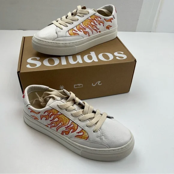 Soludos Hot Stuff Ibiza Platform Sneaker Womens Size 7 White‎ Multi Lace-Up NEW