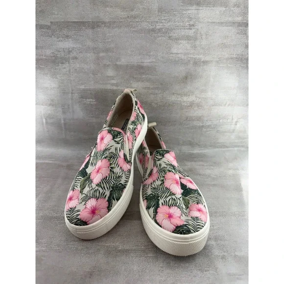 Skechers Women 155218 Tropical Hibiscus Floral Slip On Sneakers Pink White Sz 8