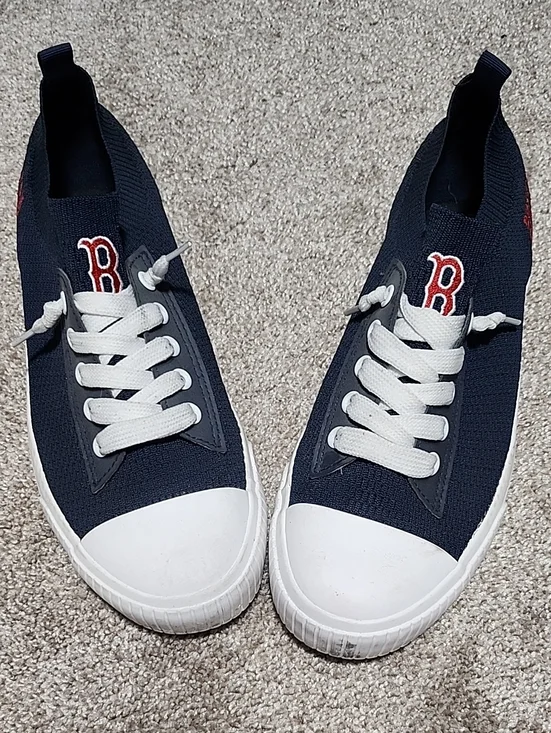 Women's Red Sox Navy Knit Slip-On Sneakers with White Toe