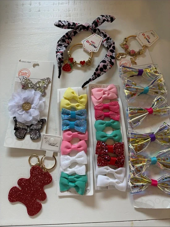 Assorted Girls Hair Bows and Accessories - Pink, Teal, Yellow, Red, White