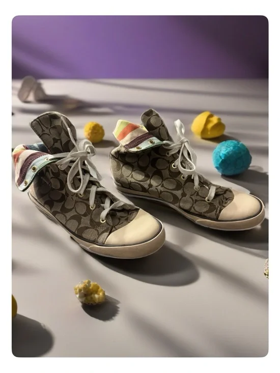 Coach Signature Canvas High-Top Sneakers in Brown