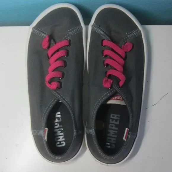 Camper Peu Unisex Size 36 Womens 5.5 Gray Canvas Slip On Sneakers Pink Laces
