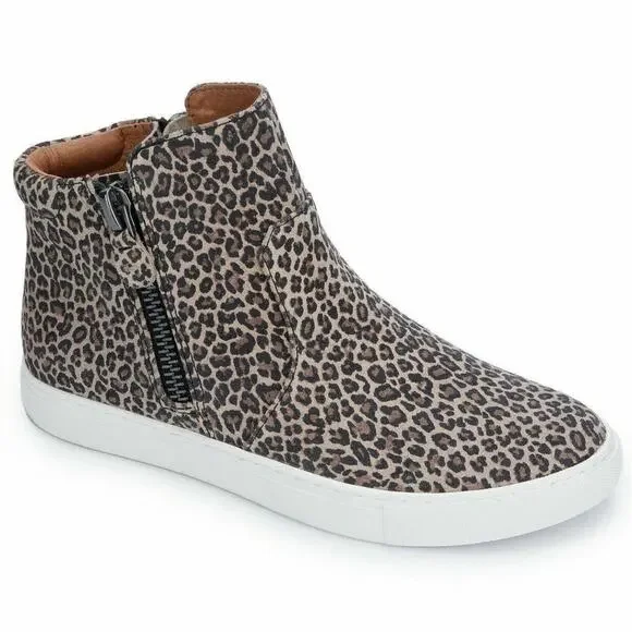 NEW GENTLE SOULS Shoes Size 9.5 Carter Animal Print Zipper Leopard Leather HiTop