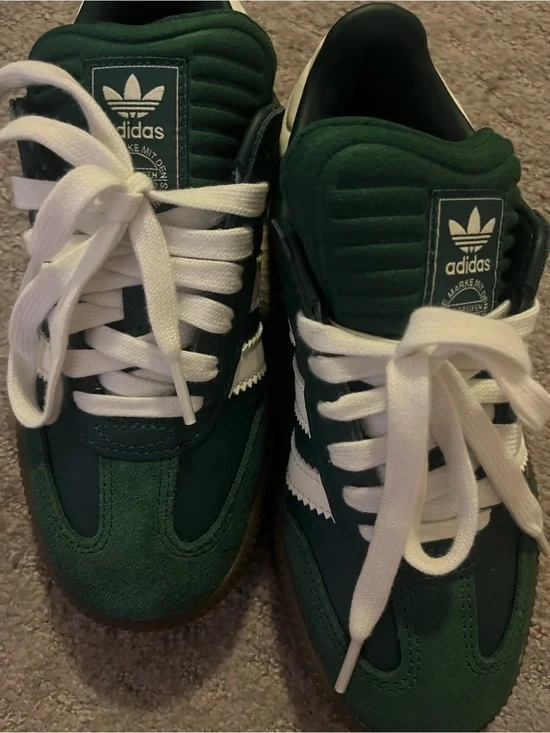 adidas Kids Dark Green Sneakers with White Stripes and Laces