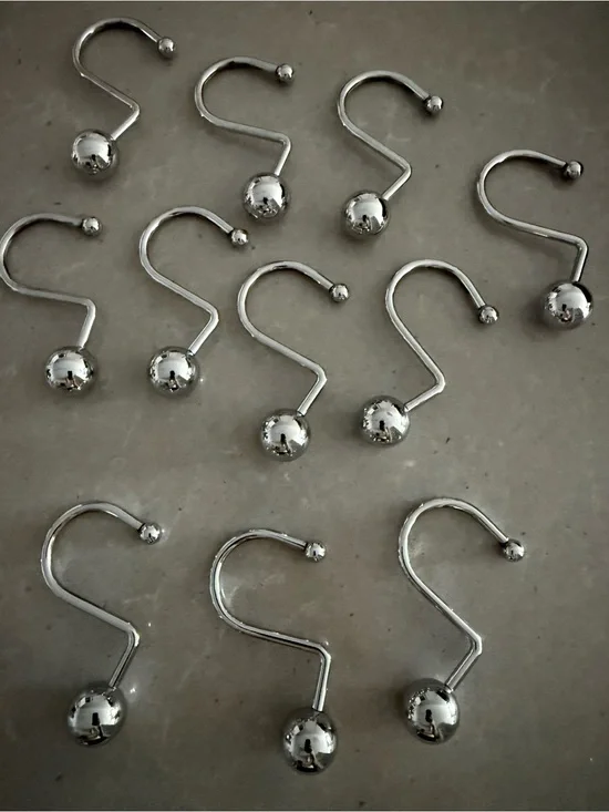 Set of 11 Silver Metal Shower Curtain Hooks